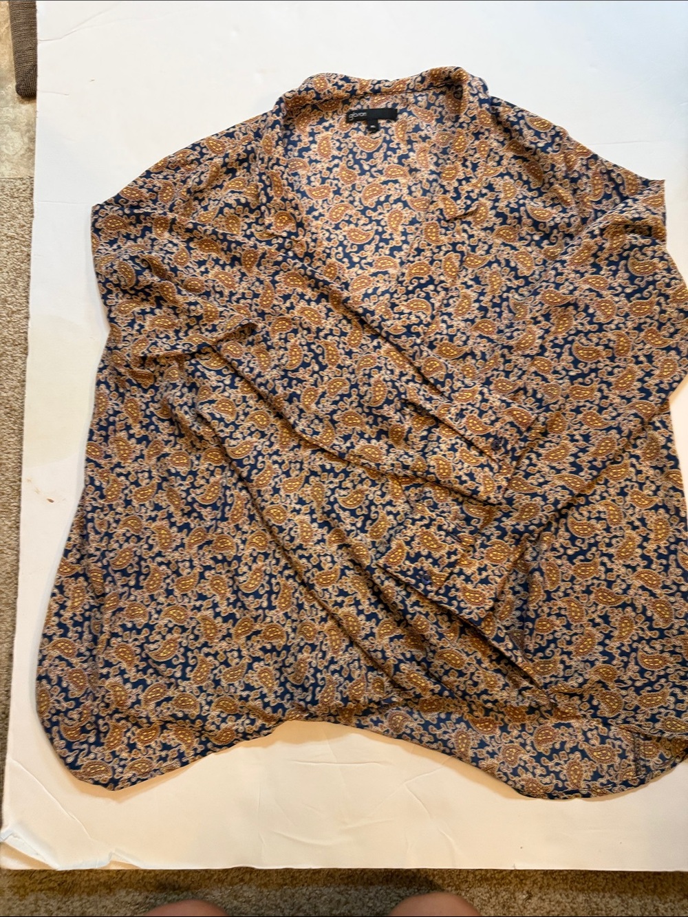 Gibson Navy and Mustard Paisley Blouse